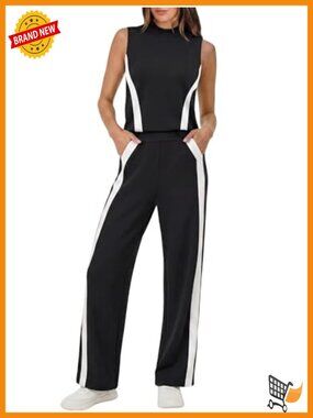 Women's Lightweight Lounge Set with Mock Neck Top & Wide Leg Pants